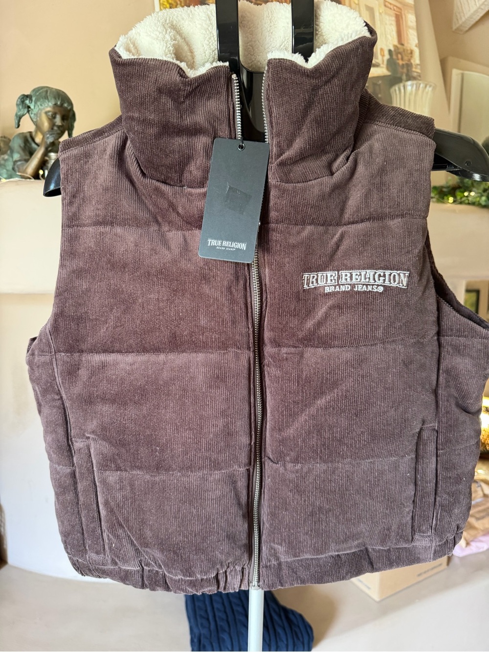 NWT True Religion Brown Corduroy Puffer Vest